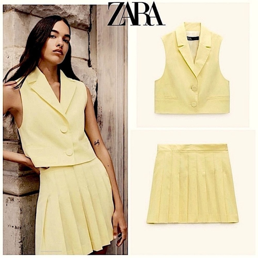 NWT Zara Set Cropped Vest & Matching Box Pleat Mini Skirt Size M and S